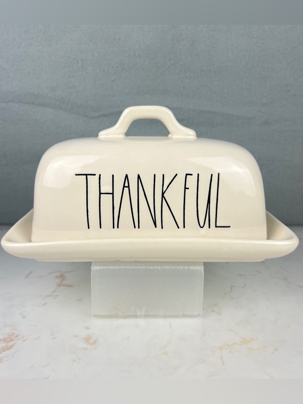 Rae Dunn Thankful Ceramic Butter Dish Seasonal Thanksgiving Farmhouse Cottage